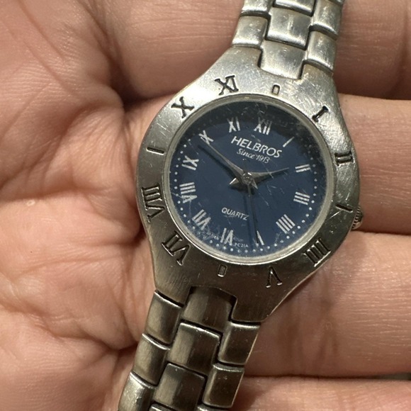 Works VTG Helbros Blue Dial Ladies Watch Quartz Stainless Steel 25mm Fit 7in - Picture 4 of 9